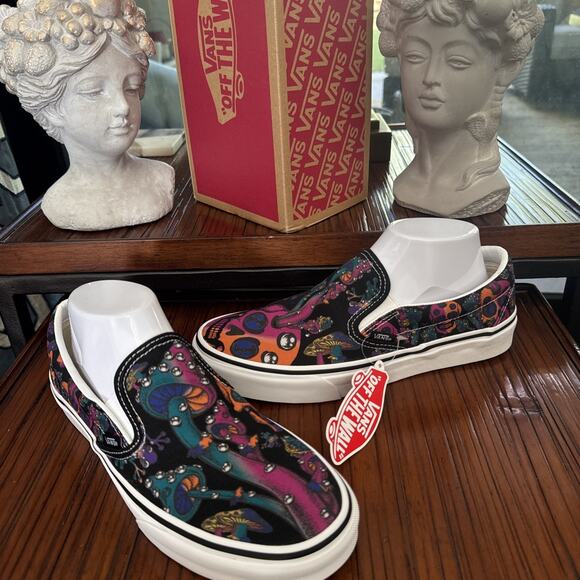 New Vans Unisex Men 7 Women 8.5 Slip On Shoes Trippy Drip Skull Mushrooms Retro main image 6